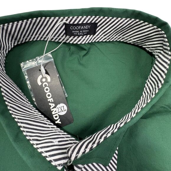 NWT Y2K 90s Coofandy Tribal Big Bold Graphic Button Flip Cuff Shirt Green 2XL - Picture 2 of 16